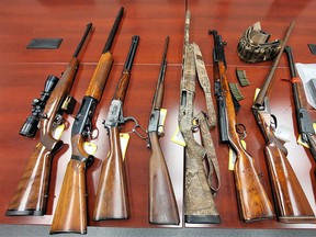 Eight firearms seized by Ontario Provincial Police from a property in North Frontenac on Aug. 4.
