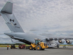 Canada's Minister of Defence Anita Anand thanked Royal Canadian Air Force personnel at 8 Wing Trenton for helping to save two trapper miners in the Dominican Republic after heavy drilling equipment was airlifted aboard a C-17 Globemaster stationed at CFB Trenton. DND PHOTO
