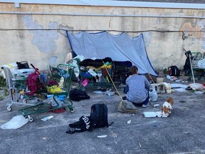 The former Midas parking lot on Main Street East has become a refuge for the homeless, however business owners in the area are frustrated and fed-up with the lack of response.