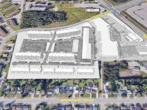 The proposed South Market develoment will include a five-storey apartment building, 28 townhouse units and a personal storage facility. Total units will be 378.  PHOTO SUPPLIED.