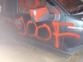 The vehicle of a member of the North Star Guardians was targeted by vandals sometime between Wednesday at 11 p.m. at 12:30 a.m. Thursday. Several derogatory messages were spray painted on his vehicle.