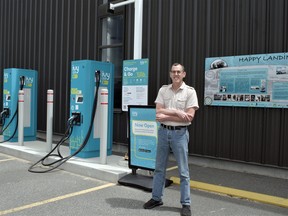 Don McArthur, clerk administrator with the Village of South River, at at one of 12 interpretive signs spread across the community. The signs were part of an Explore South River project. McArthur is at the Happy Landing site on Highway 124 which used to be home to the Happy Landing Truck Stop and Esso gas station. That land was transformed after the business closed and now houses a brewing company, a pharmacy, an electric vehicle recharging station and a sound art centre featuring sound-related art forms.