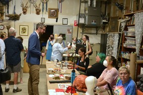Perth-Wellington MPP Matt Rae talks to students and instructors from the Off the Wall Artists Alliance Theater Arts Training Courses at Factory 163 on Friday evening. Galen Simmons/The Beacon Herald/Postmedia Network