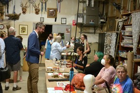 Perth-Wellington MPP Matt Rae talks with students and instructors from Off the Wall Artists Alliance's theatre-arts training courses at Factory 163 Friday evening.  Galen Simmons/The Beacon Herald/Postmedia Network