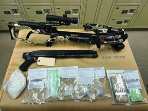 Items seized by the Wetaskiwin RCMP during a drug trafficking arrest, July 30, 2022. (Wetaskiwin RCMP Detachment)