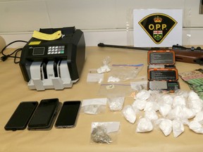 Items seized when police executed a search warrant at a residence in Elliot Lake. SUPPLIED