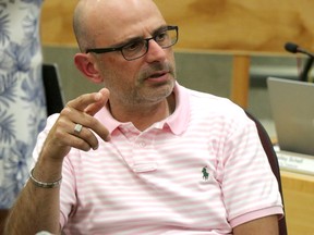 Ward 5 Coun. Corey Gardi speaks before a special council meeting at Ronald A. Irwin Civic Centre on Thursday, Aug. 18, 2022 in Sault Ste. Marie, Ont. (BRIAN KELLY/THE SAULT STAR/POSTMEDIA NETWORK)