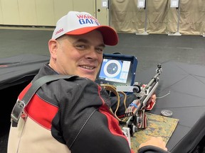Maj. Andrew Gault, 50, practising precision air rifle shooting leading up to the 2022 United States Department of Defense Warrior Games in Orlando, Fla., on Aug. 19.