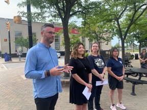 Ryan Humble, co- chairman of the Bay Block Party and chairman of the North Bay Real Estate Board speaks to the local media about the upcoming Bay Block party taking place Saturday in downtown North Bay.