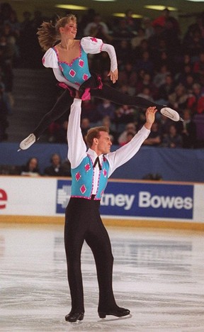 Stratford native Jodeyne Higgins and her late husband and skating partner, Sean Rice, competing at the Canadian Figure Skating Championships in 1996. (Pat McGrath/File photo)