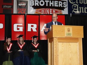 Derek Schlosser spoke at this summer’s 2022 grad ceremonies, where due to his retirement, students remarked it felt like he was graduating with him. BRAD QUARIN/Postmedia