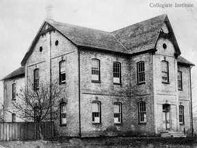 Stephen Leacock and Arthur Currie met by chance about 1890 at this Strathroy Collegiate building on High Street, between Caradoc and Princess Streets. It was replaced by a new high school on Kittridge Avenue which opened in January 1914, now the site of Sprucedale Care Centre. Photo courtesy of Libby McLachlan