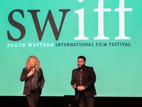SWIFF executive director Ravi Srinivasan and Sarnia-born director Patricia Rozema speak on-stage during the inaugural South Western International Film Festival in 2015. 
Handout