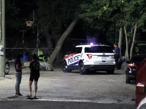 Kingston Police at the scene of the Integrated Care Hub, where a vehicle was seen driving through the tents there Wednesday evening at about 9 p.m.