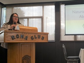 Jennifer Barton, assistant deputy minister for Ontario's Ministry of Natural Resources and Forestry, speaks during a town hall meeting on gas wells held last week at the Roma Club of Leamington. (Trevor Terfloth/The Daily News)
