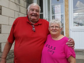 Wheatley residents Geri and George Vary are shown in front of their Foster Street house. Since last year's gas explosion, they have been living in temporary accommodations nearby. Trevor Terlfoth/Postmedia