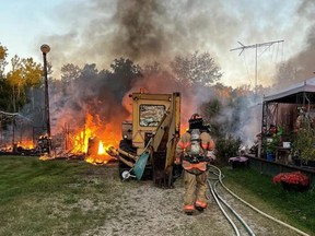 No injuries were reported in an early morning multi-structure residential fire in rural Strathcona County on Thursday, Aug. 18. Photo via SCES.