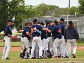 On Saturday, Aug. 27, the Senior AA Parkland Twins defeated the Westlock Red Lions in two games to win their first North Central Alberta Baseball League (NCABL) Championship. Photo by Dave Orey.