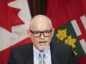 Dr. Kieran Moore, Ontario's Chief Medical Officer of Health speaks at a press conference during the COVID-19 pandemic, at Queen’s Park in Toronto on April 11, 2022. THE CANADIAN PRESS/Nathan Denette