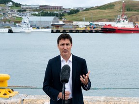 Prime Minister Justin Trudeau speaks during a visit to Les Îles-de-la-Madeleine, Que., Friday, Aug. 19, 2022. New census data showing a decline in French in Canada is "extremely troubling," the prime minister said, but he added that Ottawa still has a responsibility to protect linguistic minorities across the country — including in Quebec. THE CANADIAN PRESS/Nigel Quinn