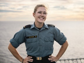 Sailor Profile taken of Sailor Third Class Tamara Statham, a bosun on board Royal Canadian Navy frigate HMCS Winnipeg (FFH 338), during Operation PROJECTION while sailing in the pacific ocean on Saturday August 20, 2022.

Photo: S1 Melissa Gonzalez, Canadian Armed Forces Imagery Technician