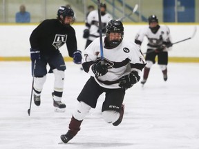 Chatham Maroons' Joshua Lepain (7) plays against the LaSalle Vipers during the third period of a GOJHL exhibition game at Thames Campus Arena in Chatham, Ont., on Sunday, Aug. 21, 2022. Mark Malone/Chatham Daily News/Postmedia Network