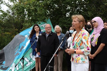 Nickel Belt MPP France Gelinas speaks at the Fridays For Future fourth anniversary press conference.