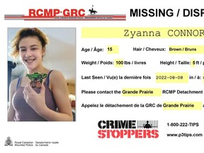 Grande Prairie youth Zyanna Connor is missing and RCMP want to verify her safety.
