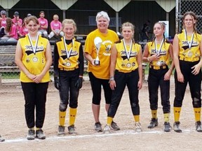 The Mitchell U13 Eisler fastball team captured the 'B' division championship of the Huron-Perth league Aug. 14 in Exeter, defeating Londesborough 13-7 in the final. SUBMITTED