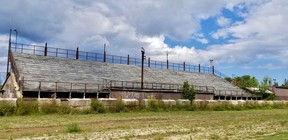 Front of the Victoria Park grandstand, which the city has deemed unsafe, shown Tuesday, Aug. 23, 2022 in Owen Sound, Ont. (Scott Dunn/The Sun Times/Postmedia Network)