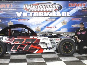 Chad Strawn (No. 77) scored the Ontario Modifieds Racing Series, presented by GEN-3 Electrical main event win – Saturday, August 13th – at Peterborough Speedway. JIM CLARKR – Clarke Motorsports Communications/First Draft Media