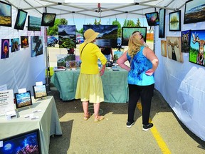 Art lovers take in Julie King's display at the inaugural Beaumont Art Walk, put on by the Artists Association of Beaumont, August 13. (Dillon Giancola)