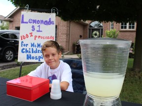 Ten-year-old Cash Foran was doing great business on Saturday, July 30 selling lemonade on his front lawn as a fundraiser for McMaster Children's Hospital.