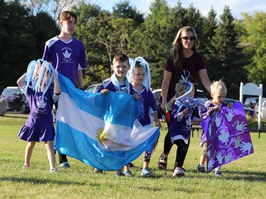 The Maple Leaf Campground tykes represent Argentina at the World Cup Parade in Mallorytown.
Tim Ruhnke/The Recorder and Times
