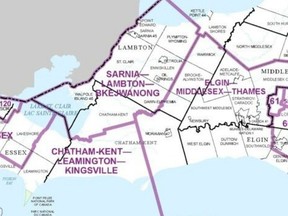 A federal government commission has proposed new riding boundaries for Ontario, including changes to ridings and the names of ridings in Southwestern Ontario.  (Handout/Postmedia Network)