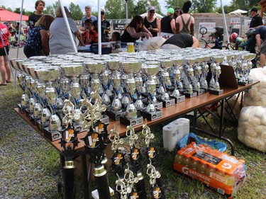 A table of glistening trophies. Photo on Sunday, August 31, 2022, in Cornwall, Ont. Todd Hambleton/Cornwall Standard-Freeholder/Postmedia Network