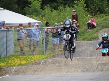 Catching some air on the final portion of the course. Photo on Sunday, August 31, 2022, in Cornwall, Ont. Todd Hambleton/Cornwall Standard-Freeholder/Postmedia Network