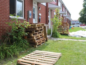 Material outside a townhouse unit being renovated in Cumberland Gardens. Photo on Wednesday, August 3, 2022, in Cornwall, Ont. Todd Hambleton/Cornwall Standard-Freeholder/Postmedia Network
