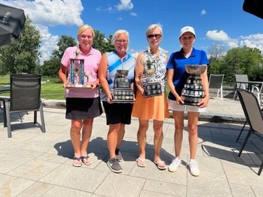 Women's side trophy winners at the Cornwall Golf and Country Club club championship tournament are (from left) Colette Bobier (C flight), Kim Gaudet (B flight), Lynn Macdonell (A flight) and Victoria Thompson (ladies champion).Handout/Cornwall Standard-Freeholder/Postmedia Network