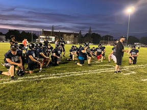 Cornwall Wildcats head coach Alex Labonte addressing players at Joe St. Denis Field as the club continued preparations for its championship game Saturday in London.Handout/Cornwall Standard-Freeholder/Postmedia Network