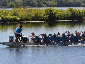 The Bayshore Bravehearts could be seen out paddling the Unsinkables at Cornwall Waterfest on Saturday August 13, 2022 in Cornwall, Ont. Shawna O'Neill/Cornwall Standard-Freeholder/Postmedia Network