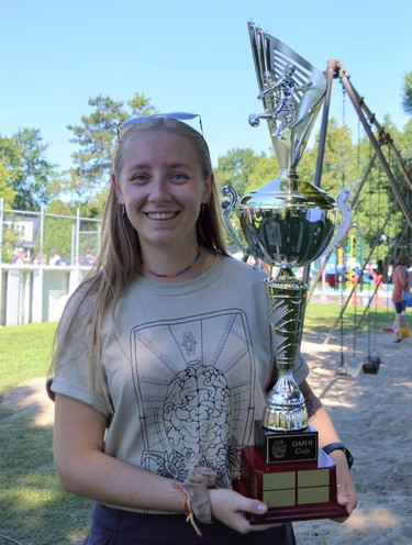 GMHI creator Sara Laking pictured with the inaugural soccer tournament trophy on Saturday August 13, 2022 in Williamstown, Ont. Shawna O'Neill/Cornwall Standard-Freeholder/Postmedia Network