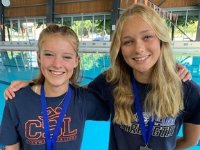 Cornwall Sea Lions junior level swimmers Maddy Kyer (left) and Hailey McDonald had a great end to the fragmented 2021-2022 competitive season at a major meet in Halifax, and they're looking forward to a full campaign that starts in just a few weeks. Photo on Monday, August 15, 2022, in Cornwall, Ont. Todd Hambleton/Cornwall Standard-Freeholder/Postmedia Network