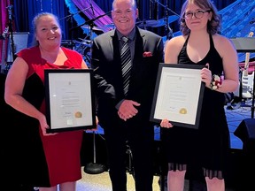 South Stormont hosted its 2022 Volunteer Appreciation Gala on August 20. Denise Beaudette-Manley (left) won the 2021 Fran Laflamme Volunteer of the Year Award. Bryan McGillis (middle) also presented Pyper Waldroff with the 2021 Youth Volunteer of the Year Award. Handout/Cornwall Standard-Freeholder/Postmedia Network