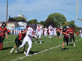 U16 Cornwall Wildcats Bantam team wasn't able to stop U16 North Gloucester Giants from getting a touchdown right before half time on Sunday August 28, 2022 in Cornwall, Ont. Shawna O'Neill/Cornwall Standard-Freeholder/Postmedia Network