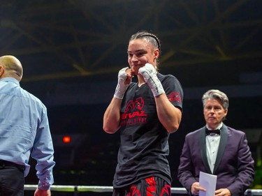 Montreal's Caroline Veyre fought Mexican Marisela Borquez on Monday August 8, 2022 in Cornwall, Ont. Veyre won in a unanimous decision. Robert Lefebvre/Special to the Cornwall Standard-Freeholder/Postmedia Network