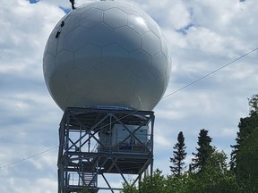 Some work being done on the radome of the new radar station in July 2022. Supplied image/Environment Climate Change Canada