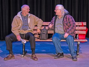 Michael Bullett, left, as George S. Aronovitz, and Kevin Fraser as Emil Varek in the bEST Theatre Company production of "The Duck Variations," by David Mamet for the Theatre Kingston Fringe Festival 2022.
