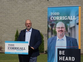 Todd Corrigall made the announcement -- the first of the 2022 mayoral election -- from Wood Innovation Square in downtown Prince George Wednesday morning to a crowd of several dozen.