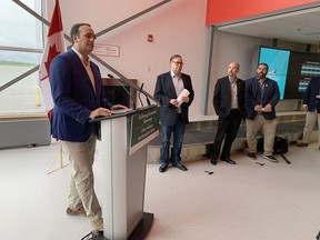 Kingston and the Islands MP Mark Gerretsen announces funding for four regional airports in southeastern Ontario in Kingston on Tuesday.